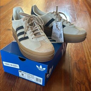 Adidas Gazelle Bold W Beige and navy Sneakers. these fit more like a 9.5.